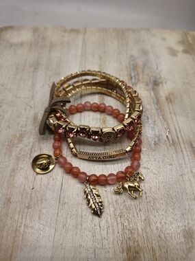 Gold & Peach Western Charm Bracelet Set